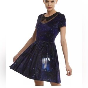 Hot Topic Doctor Who Galaxy TARDIS velvet skater dress Sz XS EUC